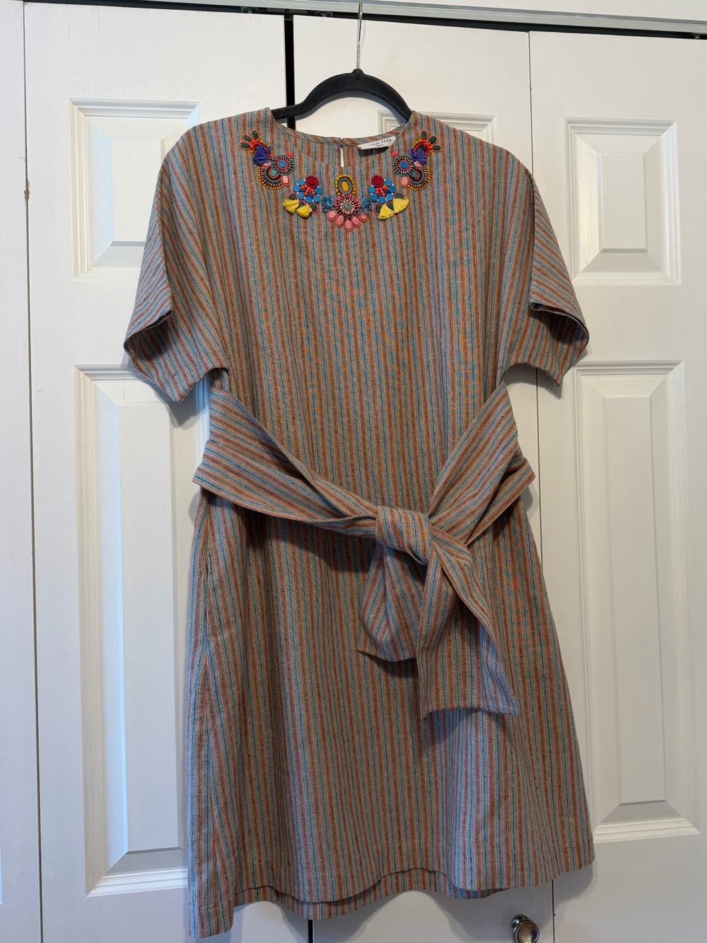 Megan Park Linen striped embroidered dress - Picture 7 of 10
